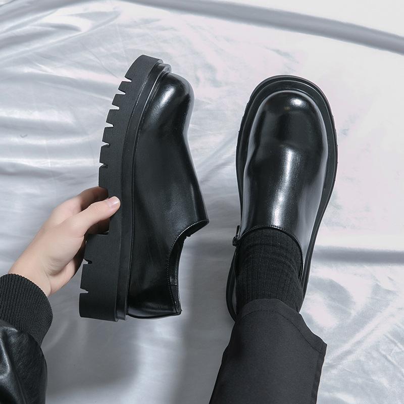 Derby Shoes Men's New One-pedal Low-top Casual Leather Shoes Men's British Style Platform Black Martin Shoes
