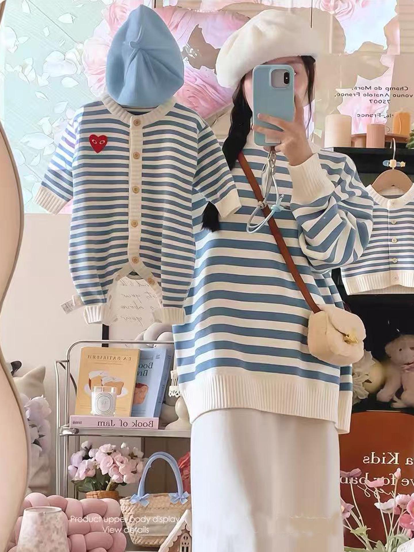 

Love Heart Red Family Sweater: Spring & Autumn Knitwear for Mother, Son & Daughter Kids Cardigan 80 синій