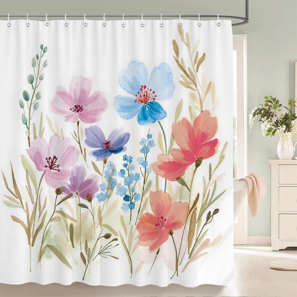 Home shower curtain for bathroom waterproof fabric fresh flowers and plants style bathroom Curtain with hooks decorative curtain