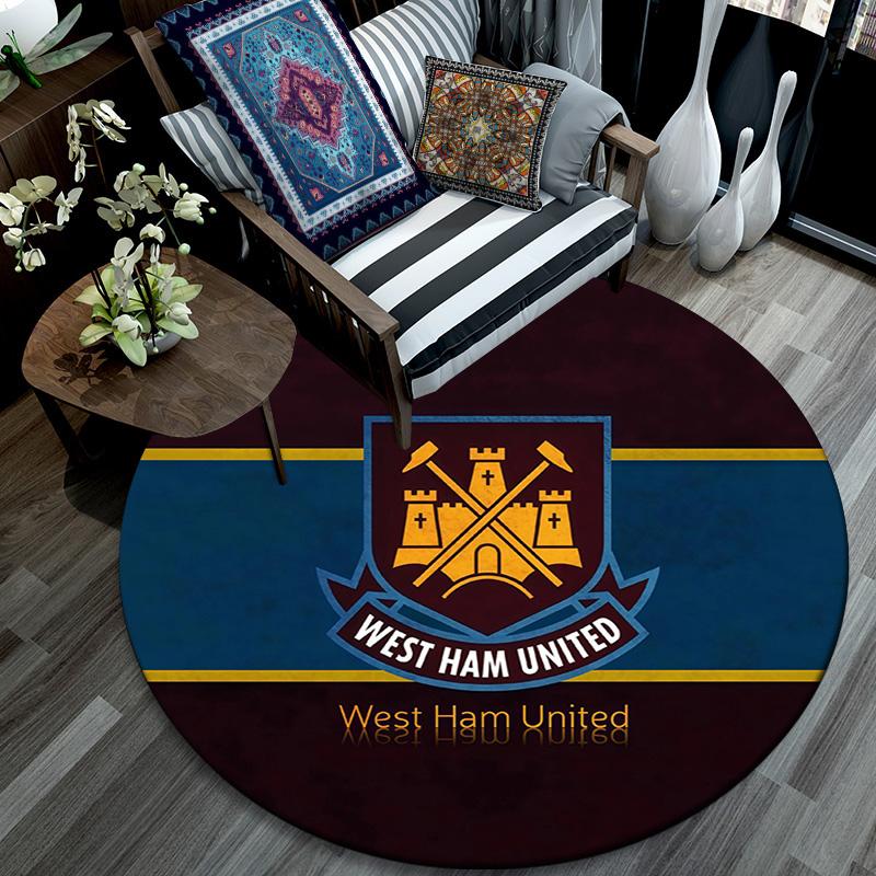 West Ham United2 Round Area Rug,Carpet Rug for Living Room Bedroom Sofa Playroom Decor,Non-slip Floor Mat