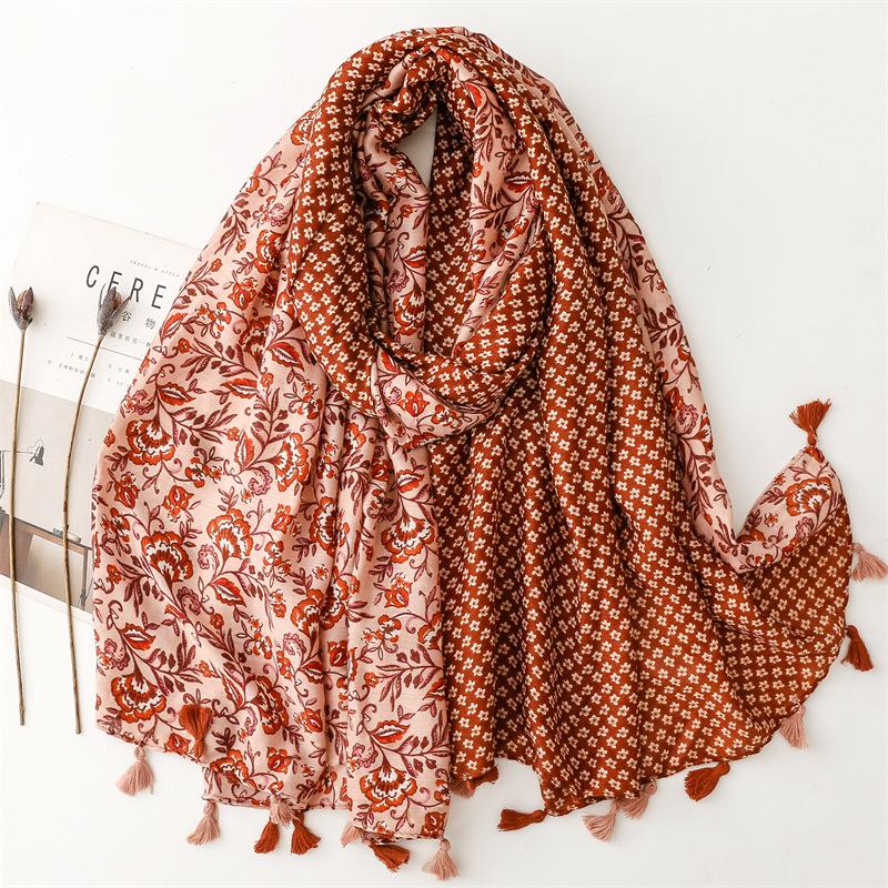 Winter Brand Patchwork Garden Floral Tassel Viscose Shawl Scarf Lady Soft Pashmina Hijab and Wraps Foulard Muslim Sjaal 180*90Cm