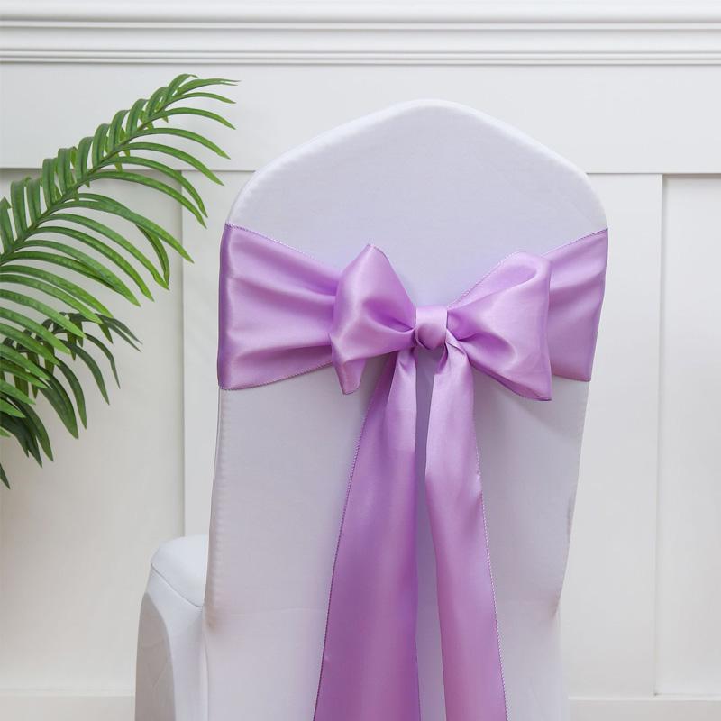10pcs Satin Chair Streamer Universal Chair Covers 17*275cm Ribbon Bow with Bow Ties Solid Color Wedding Birthday Decoration