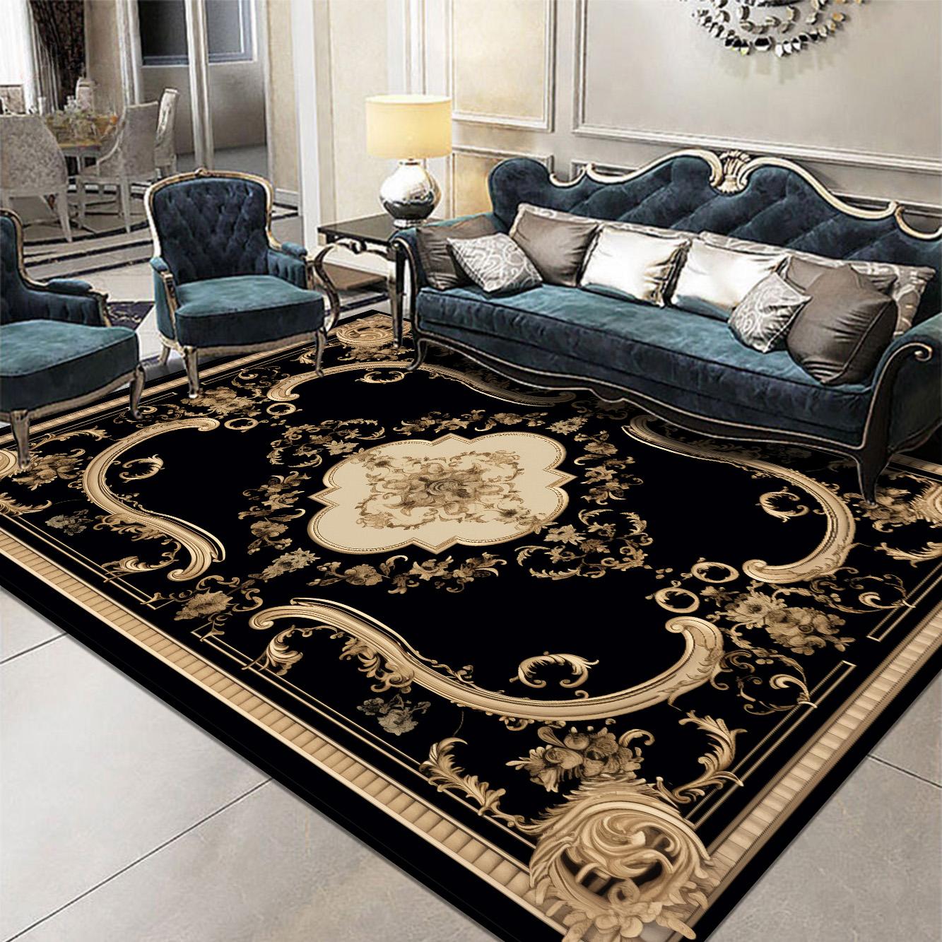

Large Black Persia Carpet Non Slip Washable Rug for Living Room Bedroom Sofa Table Floor Mat Home Decor 60*90cm