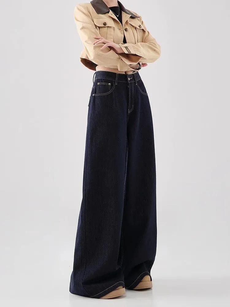 

Spring 2025 High-Waisted Retro Blue Wide-Leg Floor-Length Jeans Small темно-синий