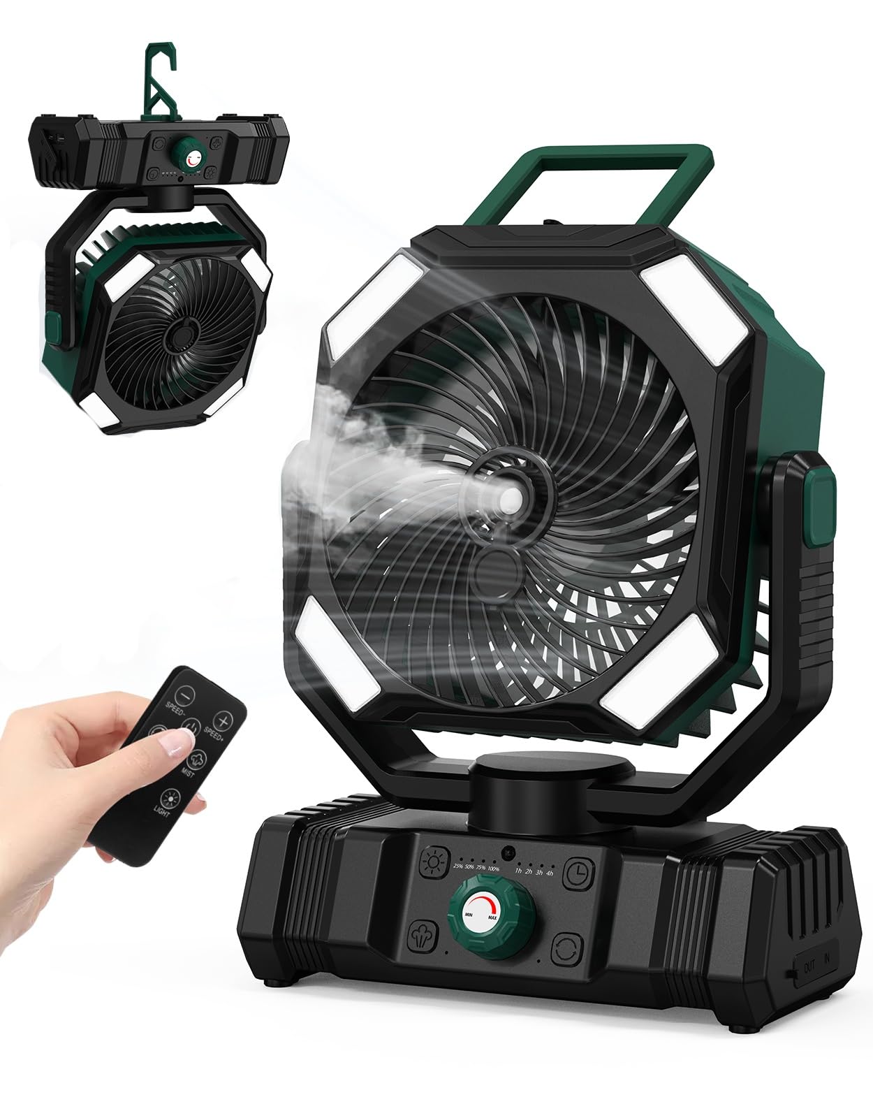 

New Design with Mist Shinmax Camping Mist Instant High Cooling Stepless Airflow LED Rechargeable Small Water Remote Off Automatic Air DC Car Disaster