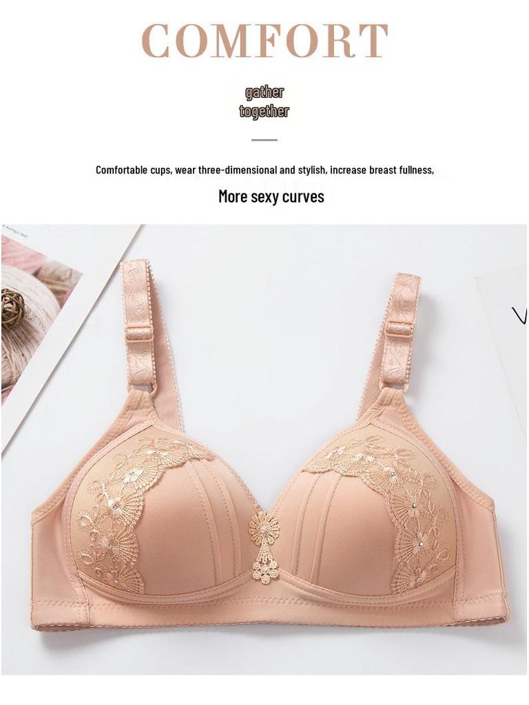 Shantou Women's Wire-Free Red Bra: Thin, Plus Size, Middle-Aged & Elderly, Adjustable, Side Support for Underarm Fat.