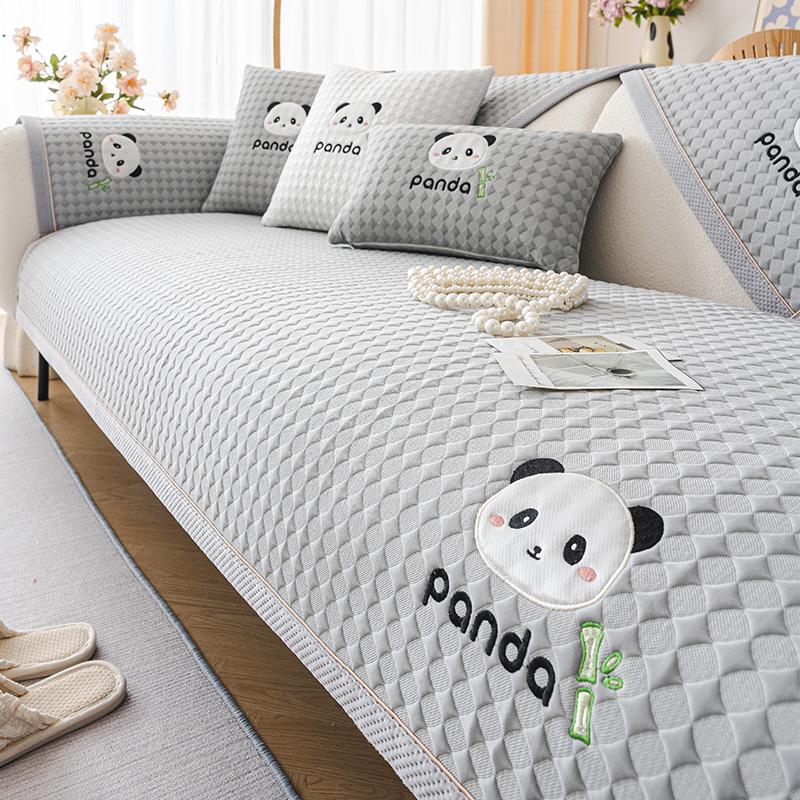 Panda Embroidery Sofa Cushion Cover Seat Cushion  All Seasons Modern Simple Anti-slip Cold Sofa Cover