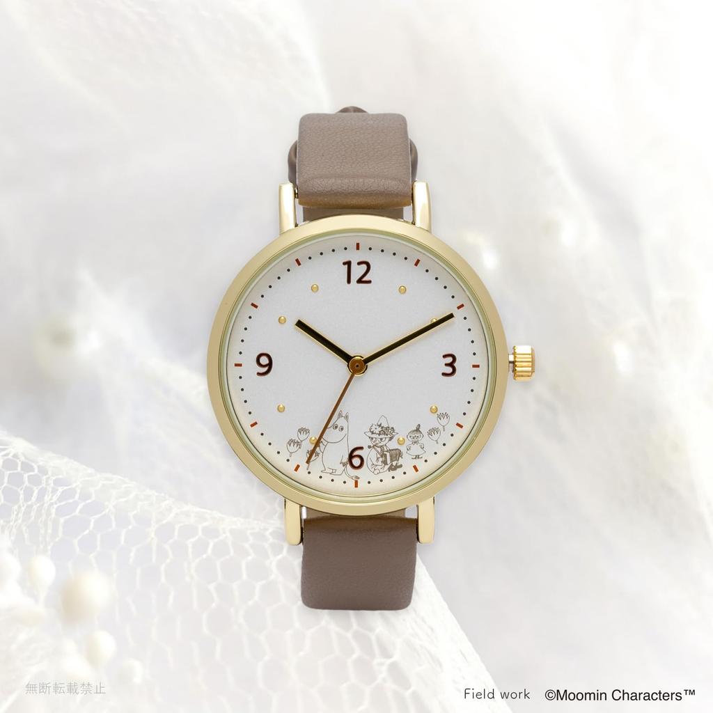 Fieldwork Analog Watch with Moomin Leather Simple Moomin Print Watch Gray Women's Design, Strap, J, MOM021-2