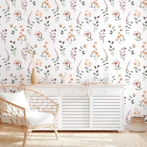 VEELIKE Peelable Wallpaper Stickers, Nordic Floral Pattern, Waterproof/Heat-Resistant, Suitable for Rentals, 44.5 x 300cm, Stylish DIY Wallpaper for K