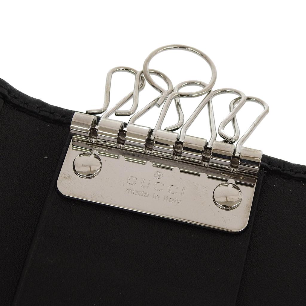 Excellent GUCCI Key Holder  Guccissima Interlocking G 6-row Black Leather Mens 181680 Used