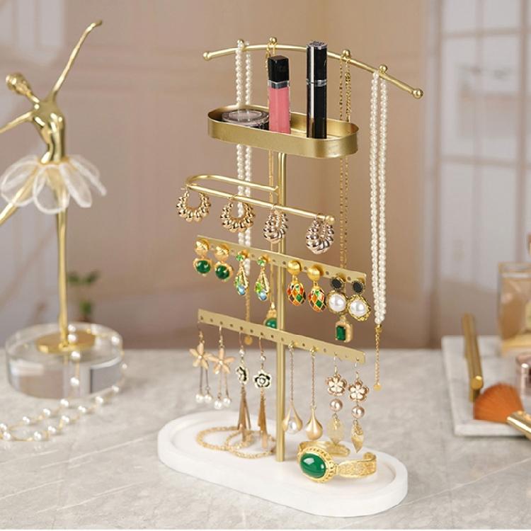 Jewelry Display Organizers Metal Wood Bathroom Storage Rack For Earrings Necklaces Bracelets Space Efficient