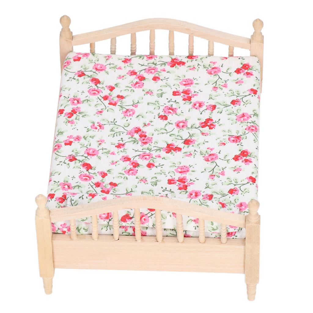 1:12 Dollhouse Mini Double Bed Lifelike Exquisite Details Mini Dollhouse Furniture Double Bed for 1:12 Doll House Gifts