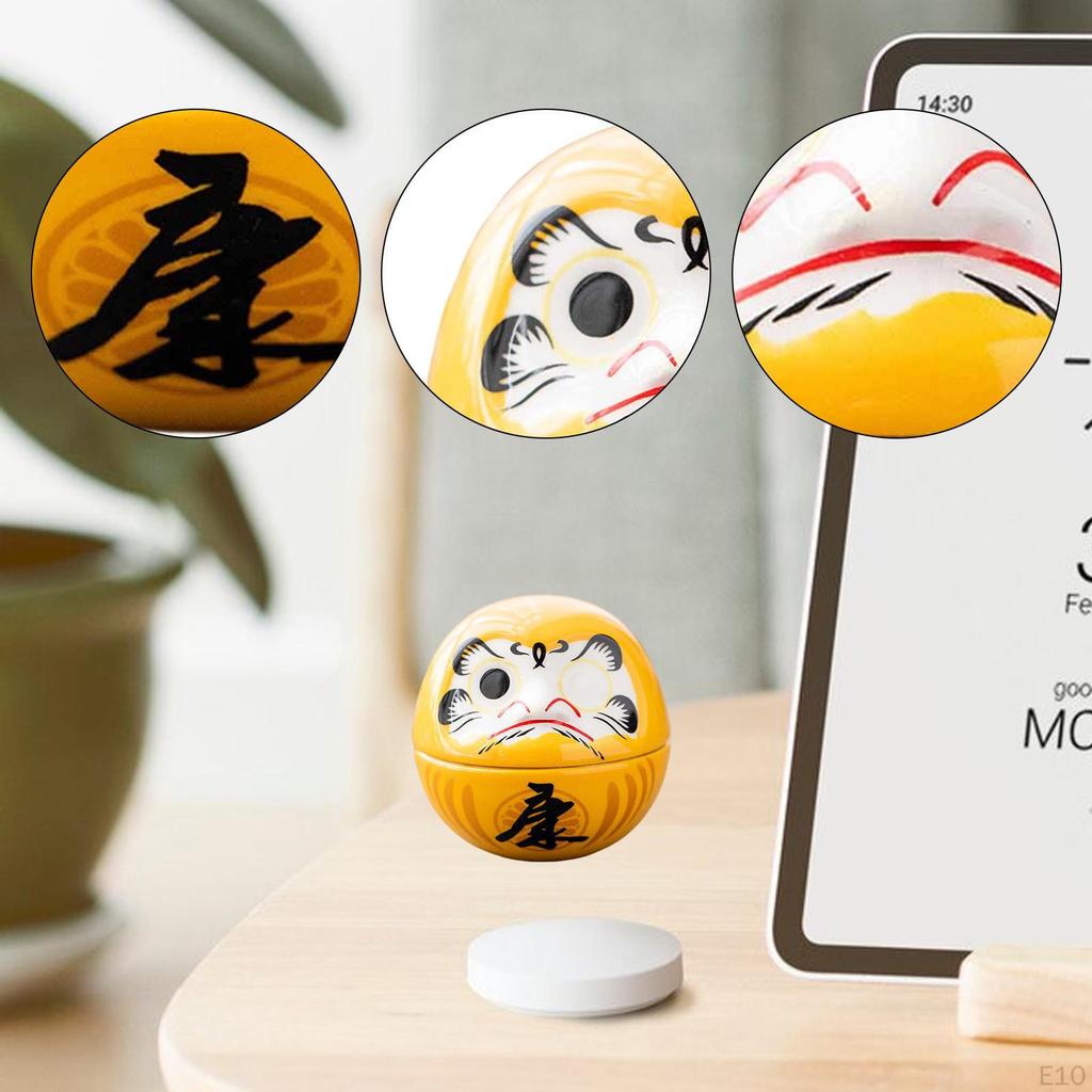 Kleine Keramik Daruma Puppe Japanische Kunst Skulptur Sammlerstück Tischmittelstück Dharma Dekoration