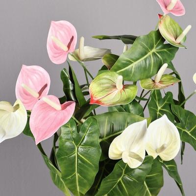 Mehrfarbige Künstliche Anthurie 2 Gabeln Grüne Blätter Künstliche Blume Foto Requisiten Real Touch Simulationspflanze Heimdekoration