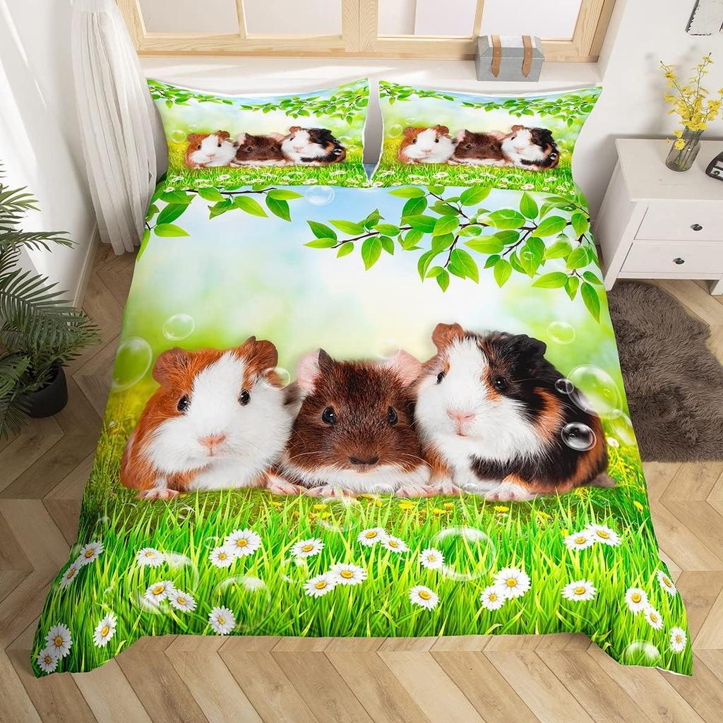 Caroon Guinea Pig Duvet Cover Twin Queen Size For Teen Girls Snow Natural Guinea Pig Bedding Set,Kawaii Animlas Comforter Cover