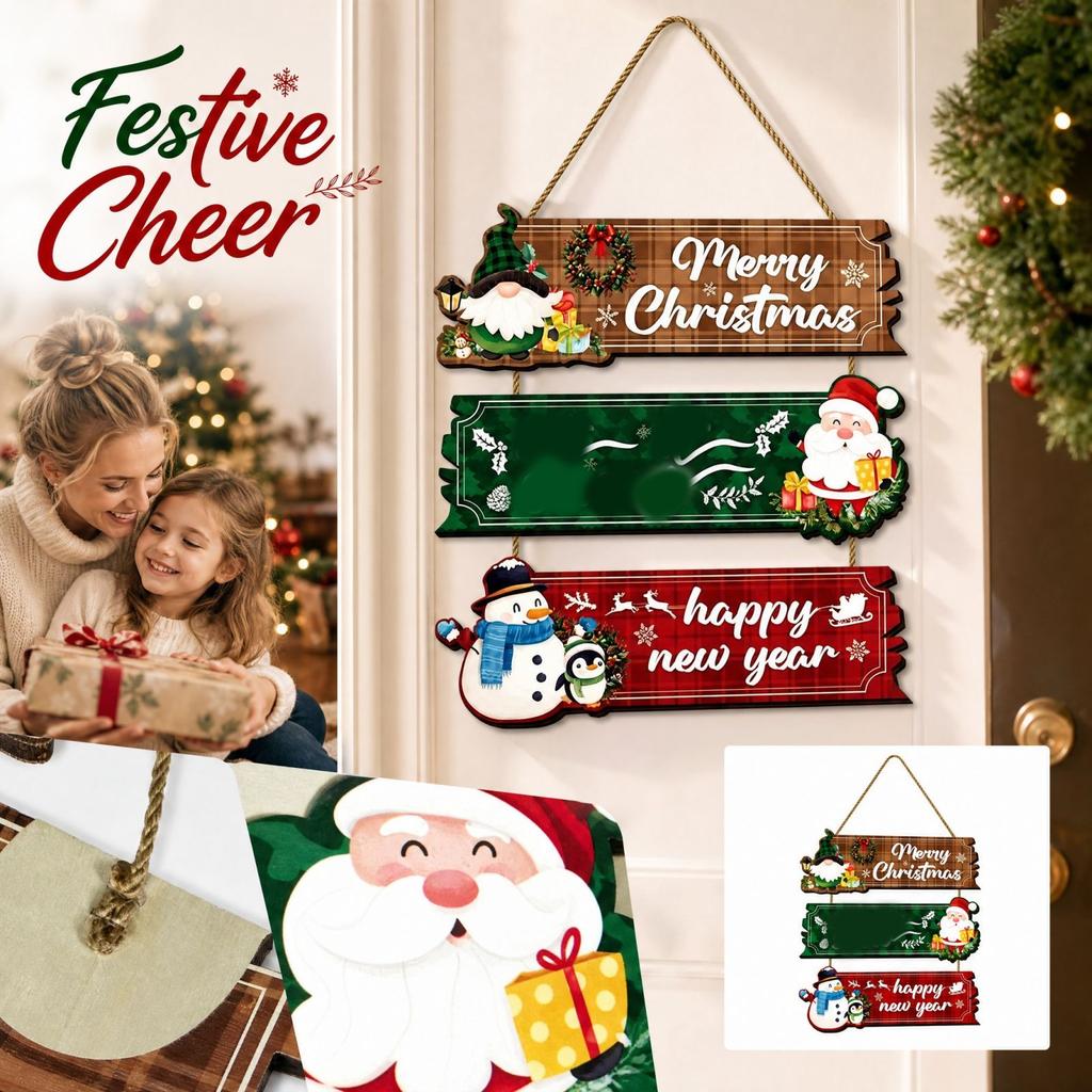 Christmas Wooden Hanging Door Sign for Holiday Party Decor and Wall Display
