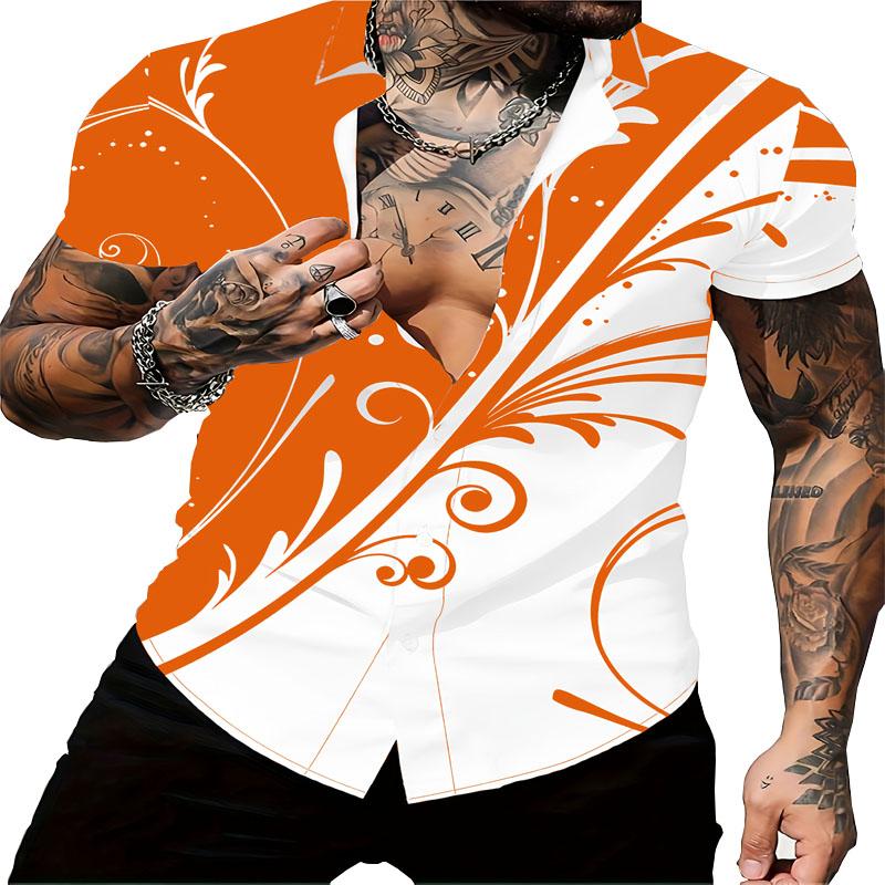 

Мужская летняя модная простая рубашка с коротким рукавом на пуговицах, повседневная, облегающая, модная и универсальная, подходит для пляжного отдыха 5XL оранжевый
