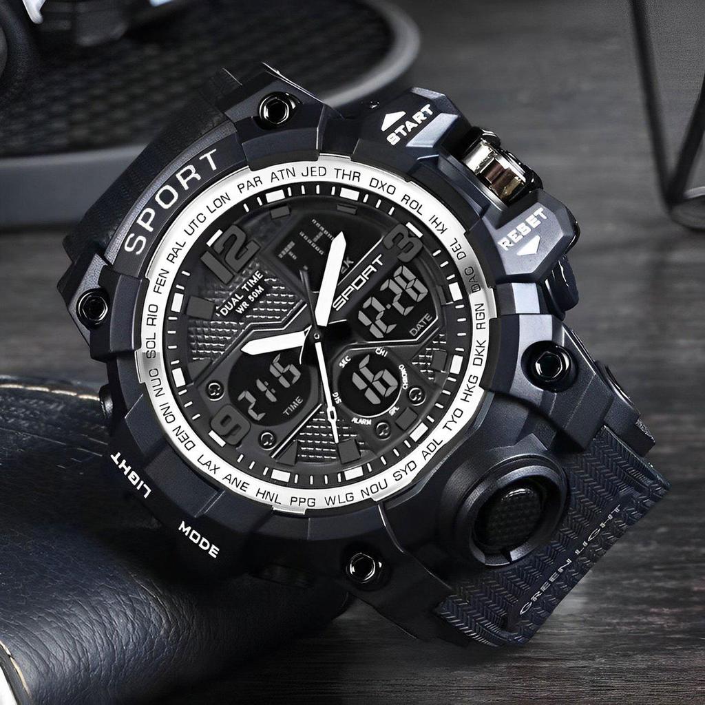 Waterproof Dual Display Alarm Clock Sports Watch for Teens and Men