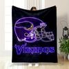 Purple Vikings Neon Helmet Design Blanket Flannel Blanket for Bedroom, Living Room, Sofa, and Nap Sofas.