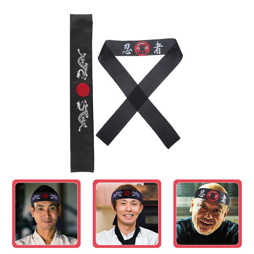 2 Pcs Japanischen Ninja Kopftuch Sushi Chef Kopfbedeckung Karate Stirnband Breite Stirnbänder für Frauen Dekorative