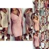 Elegant Women Zip Up V Neck Long Sleeve Knitted Bodycon Party Evening Mini Dress Tops For All Occasions