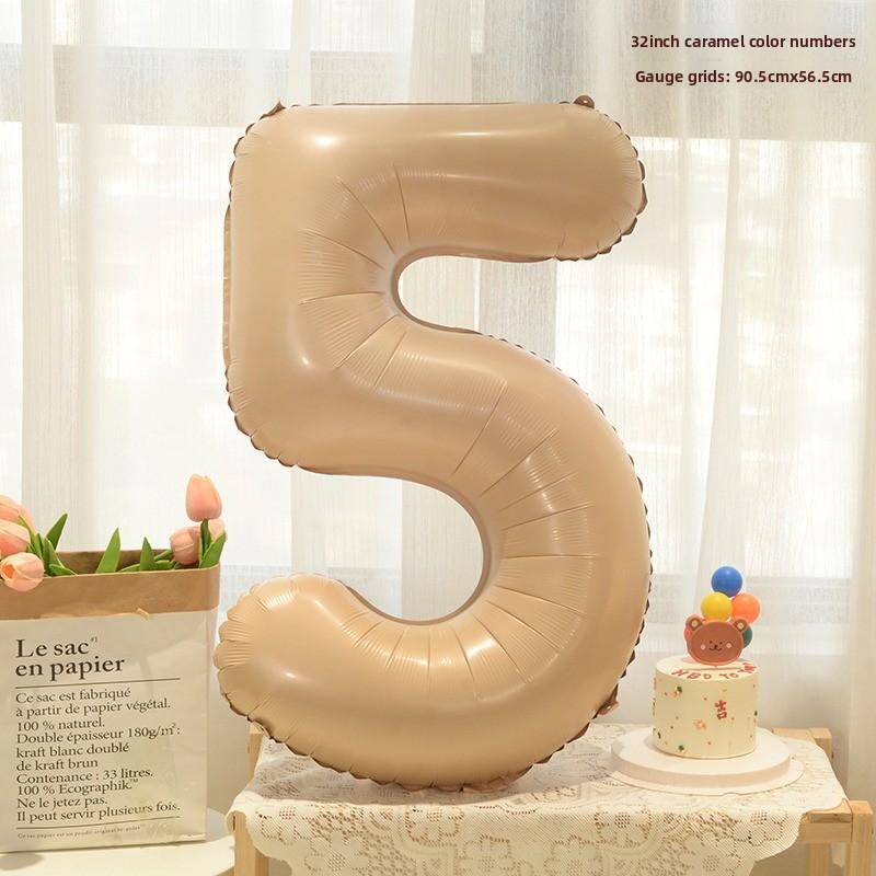 New 32-inch Caramel Cream-colored Aluminum Film Digital Balloon Children's Birthday and First Birthday Party Decoration
