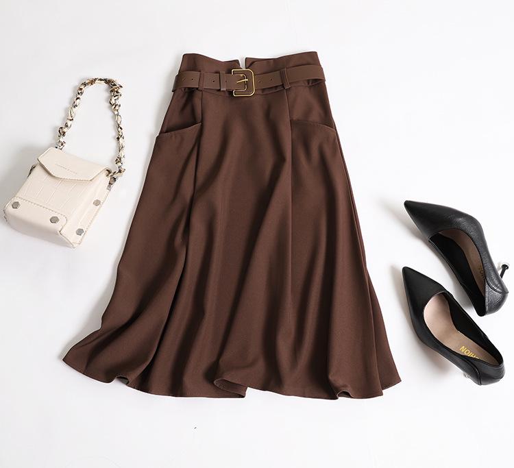 

Женская шерстяная юбка А-силуэта во французском стиле - средняя длина, высокая талия, осень/зима M кофейный