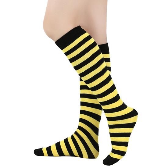 Women Striped Knee-high Socks Colorful Stretchy Knee-length Socks Ribbed Leg Warmers for Costume Party Street Daily Wear