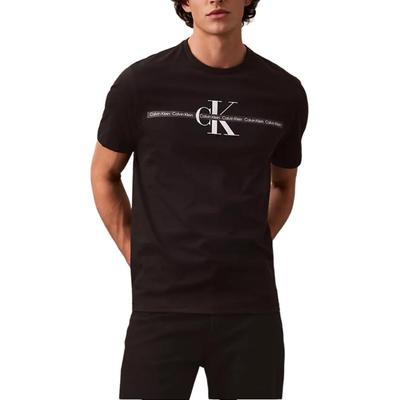 Camiseta Clásica de Cuello Redondo y Manga Corta con Patrón de Logotipo de Letra para Hombre Tops Negro 40EM830-001