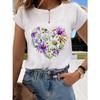 Floral sweet and cute fashion printing women's O-neck clothes T-shirt short-sleeved casual daily top