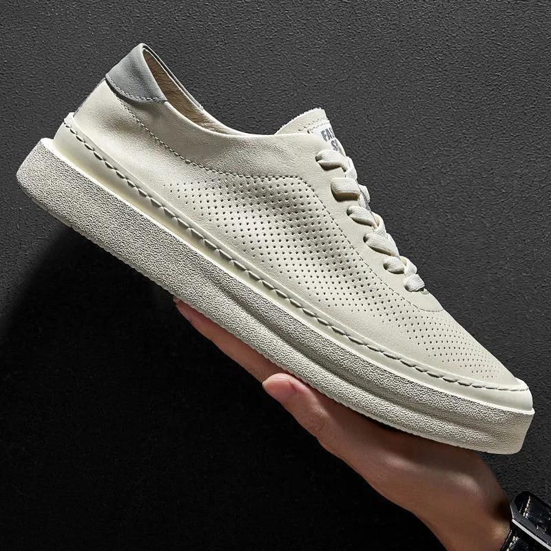 

Men s shoes summer leather casual leather shoes men s hollow white shoes men s thin punched white board shoes 44