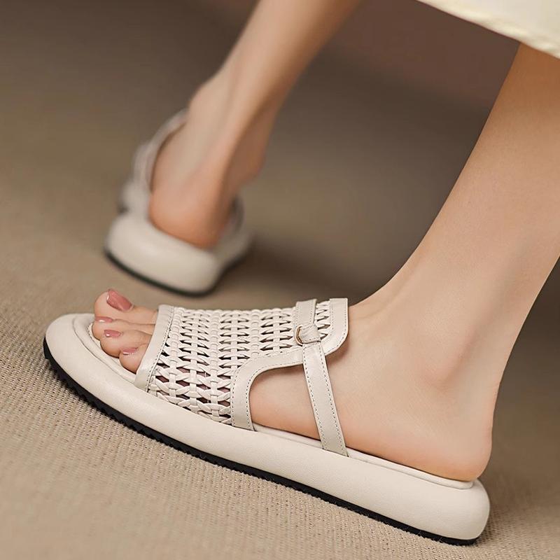 Women's Flats Slippers Casual Summer Shoes Weave Sandals 2025 Woman Beach Flip Flops New Walking Slides Mujer Zapatos