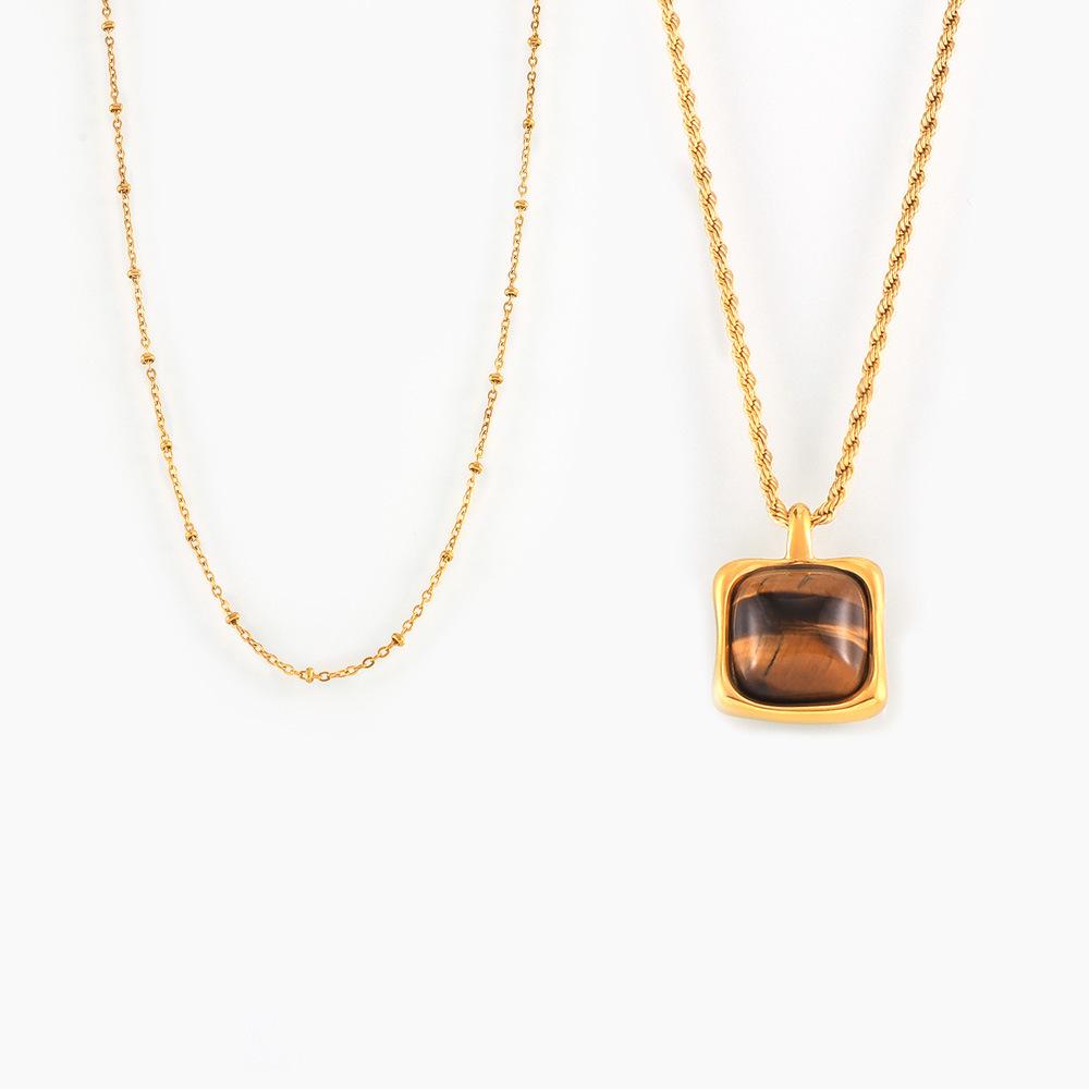 French Style 18k Gold Plated Tiger Eye Pendant Necklace