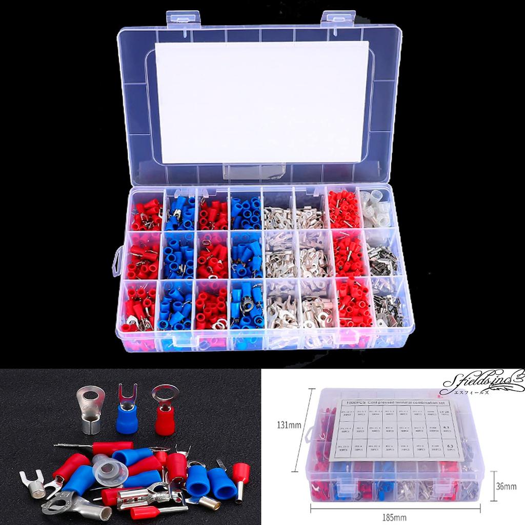 Crimp Terminal Wire Connection Terminal Crimping Round Terminals S.fields.inc 1000-Piece Set, Connector, Kit, Pliers, Y-Shaped Terminals, Terminals,