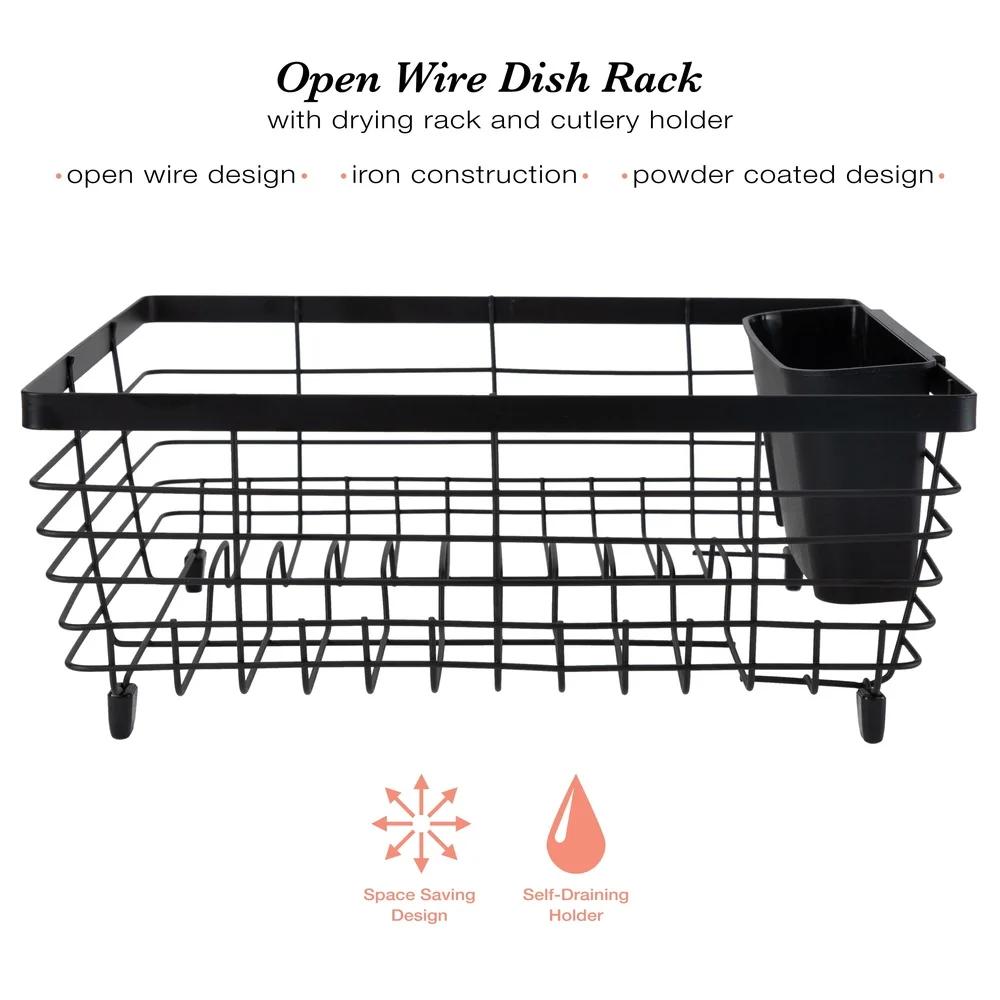Flat Wire Dish Rack with Cutlery Basket Open Wire Design Holds 13 Dishes Drying Rack Kitchen Utensil Storage 100 Iron United States 3897₽
