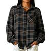 Camisa de cuadros casual de manga larga holgada para mujer, top de otoño/invierno con bolsillos