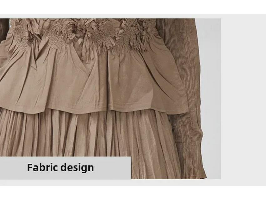 High-End Women's Pleated Casual Set: Long Sleeve Top & Slimming Midi Skirt Two-Piece