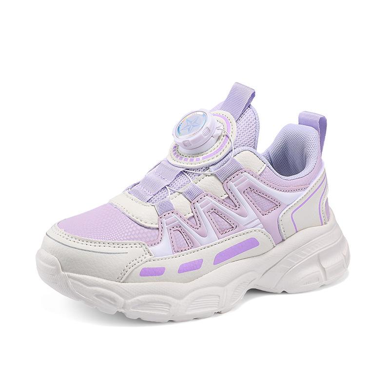 2025 autumn new mesh breathable girls' shoes rotating button children's sports shoes soft sole non-slip casual classmates