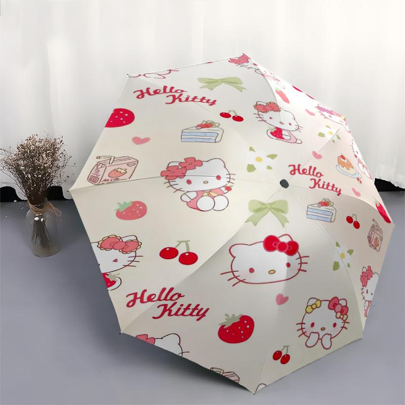 Dessert Hello Kitty Automatic Folding Umbrella - 3 Folding Design, Vivid Cartoon Pattern, Suitable for Outdoor Activities, A Gift for Fans In All Seas