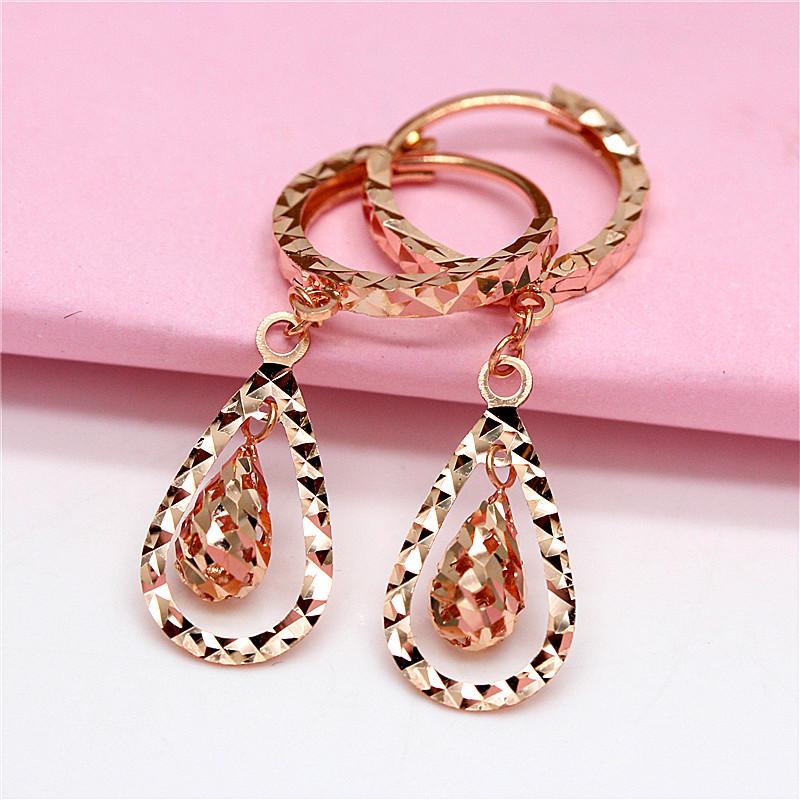 Exquisite Russian 585 Purple Gold Car Flower Water Drop Earrings European Rose Gold-Plated Fringed Pendant Earrings Jewelry (rose gold plated pair)