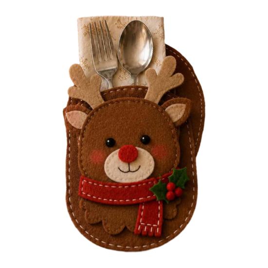 Christmas Cutlery Holder Felt DIY Kit, Holiday Flatware Pouch Craft Set, Handmade Utensil Sleeve for Dinner Table, Xmas Party