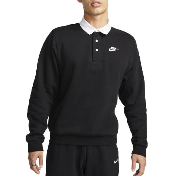 Nike Club Fleece Color-Block Kragen Logo Langarm Poloshirt Herren Oberteile Schwarz DX0538-010