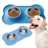 Gamelle pour animaux de compagnie Pratique Anti-déversement Chien Double gamelle Tapis en silicone Facile à nettoyer Gamelle pour nourriture et eau pour chat Fourniture pour animaux de compagnie