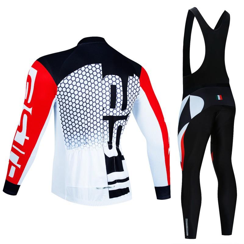 Mens Winter Cycling Jersey Bib Pants Set Breathable Warm Long Sleeve Thermal Kit Road Bike Riding