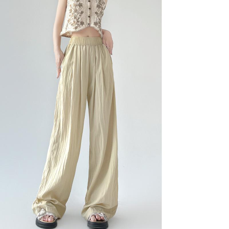 Spring Autumn Women Loose Wide Leg Pants New Thin Elastic High Waist Casual Drape Casual Long Pants Solid Color Fashion Elegant Simple Trousers 2396