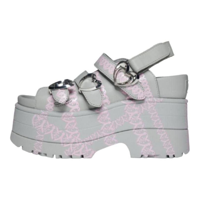 UGG Yueqi Qi X Leder Mode Dicke Sohle Offene Zehen Glänzender Gold Keil Römische Sandalen Damen Sandalen Grau 1174810-GREY