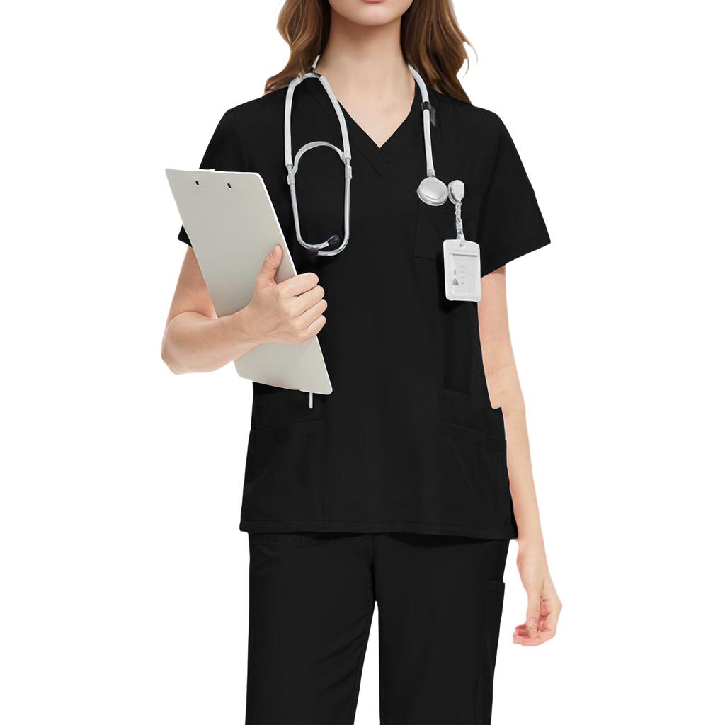 Ladies' Comfortable And Casual Solid Color Short Sleeved Pants Protective Suit Set