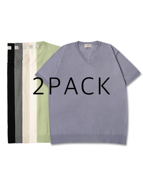 U And Lc [Package] Washable Cotton V-Neck Knit (6 Colors) Neo Mint/M