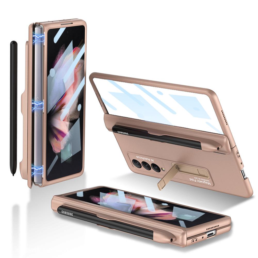 Suitable for Samsung Fold3 Mobile Phone Case Folding Screen Full inclusive Anti Fall W22 Creative Hinge Magnetic Pen Slot Central Shaft Protection