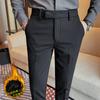 Winter new men's fleece pants slim-fitting solid color thickened thermal suit pants small straight pants thick